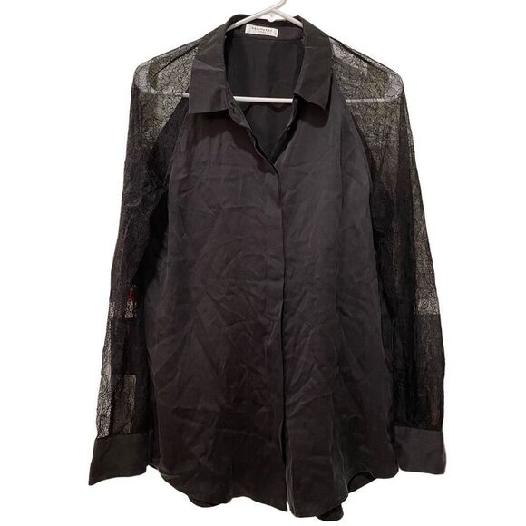 Equipment Femme Black Silk Lace Sleeve Blouse Size M Quinn Goth Emo Whimsigoth - Picture 1 of 6